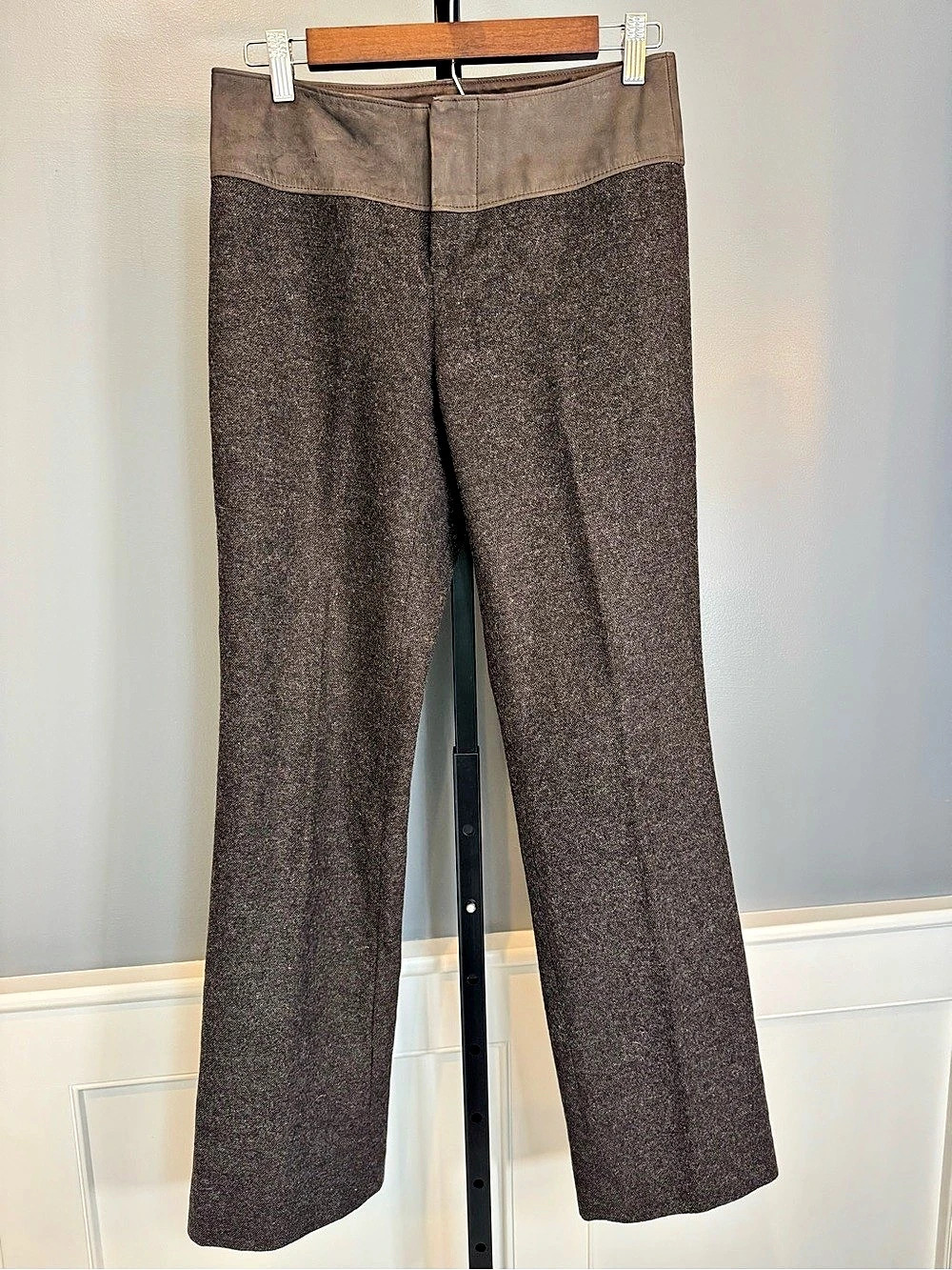 Vintage Gap Wool Pants Genuine Leather Waist Brown Trousers Size 2